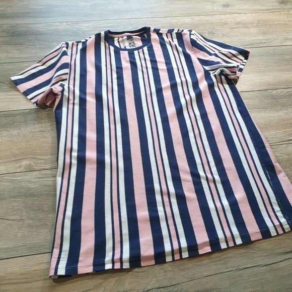 Striped Pink Blue Short Sleeve T Shirt Large San Francisco Sports Shirts Cotton - Picture 2 of 5